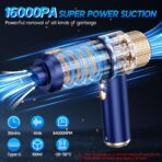 JONYJ Handheld Car Vacuum Cleaner, 16000PA Hand Held Vacuum Portable Cordless, 2 in 1 Air Duster and Vacuum Cleaner with LED Light, Multi-Nozzles, 120W High Power Mini Vacuum for Home, Pet, Office - Image 3