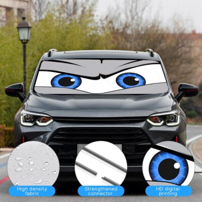Car Windshield Sun Shade, Funny Eyes Sun Visor, Wear-Resistant Black Tape, Foldable 59‘’x27.5‘’/63''x31.5'' - Image 3