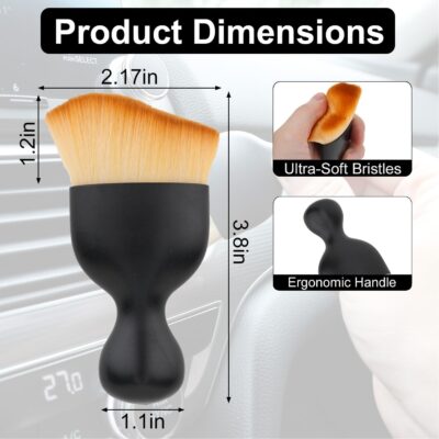 Car Detailing Brush, Soft Bristle Cleaning Brush, Scratch-Free Auto Duster Tool for Dashboard, Air Vents, Leather & Interior Cleaning (Black&Brown) - Image 2