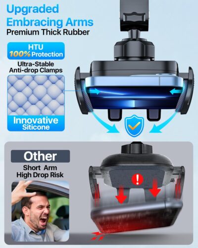 HTU 【98+LBS Strongest Suction & Military-Grade】 Ultimate Car Phone Mount【Patent & Safety Certs】 Cell Phone Holder Truck Stand for Dashboard Windshield Vent for iPhone 17 Pro Max 16 15 Samsung (Black) - Image 6