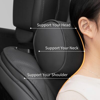 Car Headrest Pillow for Driving - Luxury Leather 100% Memory Foam, Ergonomic Neck Support - Universal Fit Head Rest Travel Pillow for Most Cars, Home & Office, Black, 2 Pack - Image 2