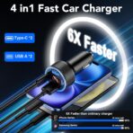 USB C Car Charger, 4 Port 78W USB Car Charger Adapter Fast Charging Multi Port Cigarette Lighter Adapter with Voltmeter Type C Phone Car Accessories for iPhone 17/16/15/14, Samsung Galaxy, iPad - Image 4