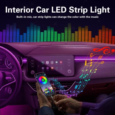 Interior Car Lights with Wireless APP & Remote Control, 9 in 1 RGB Car Ambient Lighting Kit with 4 Under Dash Lights & 5 Fiber Optic LED Strips, Sync to Music Inside Car Accessories - Image 3