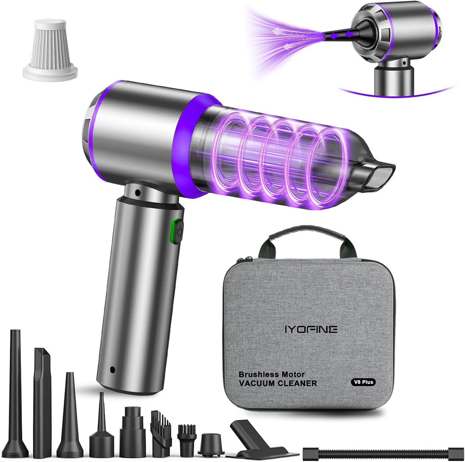 71-2IJKYyzL._AC_SL1500_.jpg Vacuum/Air Duster 80,000RPM Super Power Mini Car Vacuum Cleaner 4-in-1 air Blower Gun Air Duster & Air Blower & Pump Hand Electric air Duster Handheld dust Blower Blower Cordless (Purple) - Image 1