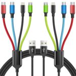 4 in 1 Multi Charging Cable [2Pack 5FT], Tangle Free USB C Car Charger Cable Nylon Braided with 2 USB-C/IP/Micro, Travel Charging Cords for iPhone Android iPad and More