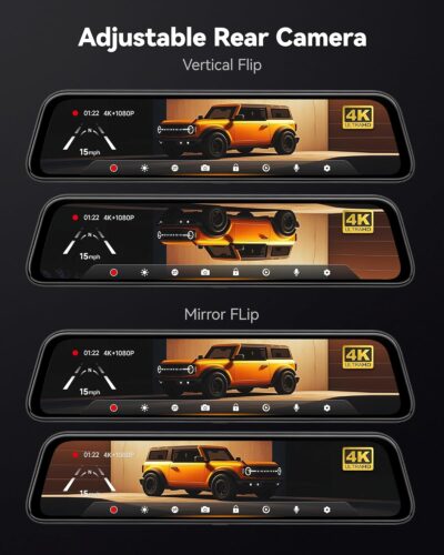 WOLFBOX G840S 12" 4K Mirror Dash Cam Backup Camera, 5.8GHz WiFi Smart Rearview Mirror for Cars & Trucks, Front and Rear View Dual Cameras, Night Vision, Parking Assistance, Included 32GB Card & GPS - Image 7