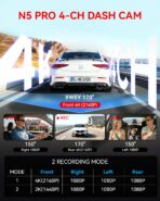 N5 PRO 4K 4 Channel Dash Cam, 360° All-Around View, 1080P Rear and Inside, 5G WiFi 6 - Up to 10MB/s, Built-in GPS, 8 IR Night Vision, G-Sensor, 24H Parking Mode, Free 128GB SD Card Included - Image 3
