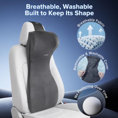 Lumbar Support Pillow for Car with Headrest, Memory Foam Cushion for Back & Neck Support, Muscle Fatigue Relief, Full-Length S-Curve Support for Long Drives, Fits Cars, SUVs, Trucks - Image 5
