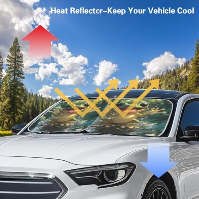 AFPANQZ Frog Print Car Windshield Sun Shade Universal Fit Car Sunshade Sun Visor Two Pieces Set Window Sunscreen Car Accessories Interior Protection UV Heat Reflector Sun Shade - Image 4
