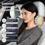 Coverado Car Headrest Pillow, Ergonomic Memory Foam Car Neck Pillow for Driving Seat with Adjustable Strap, Soft PU Leather Breathable Removable Cover Neck Support for Neck Pain Relief - Beige - Image 3