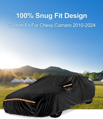 Car Cover Waterproof All WeatherCustom Fit for Chevy Camaro 2010-2025, Heavy Duty Outdoor Full Exterior Cover for Automobiles, Sun Rain UV Dust Snow Protection with Door Zipper-Black - Image 2