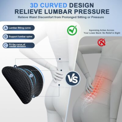 Lumbar Support Pillow,Ergonomic Memory Foam lumbar pillow for chair and Bed ,lower back support pillow for couch,Lower Back Pain Relief and Spine Support,lower Back Pillow for Chair,Car Seat Couch - Image 2