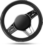 Road Comforts Car Steering Wheel Cover - Microfiber Leather Steering Wheel Wrap Sports 14.5-15 Inch Steering Wheel Cover Non-Slip for Men Women Black Color - Image 2