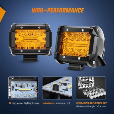 Nilight 2PC 4Inch Amber Led Pods Triple Row 60W Flood Spot Combo Driving Fog Lights with 16AWG Wiring Harness-2 Leads for Offroad Pickup Trucks Jeep ATV UTV SUV, 2 Years Warranty - Image 3