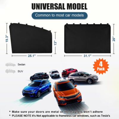 Car Window Sun Shade for Side Window, 4 Pcs Magnetic Covers Blackout Car Sun Shade Privacy Curtains Universal UV Protection Automotive Sunshades for Family Baby Kids Camping - Image 6