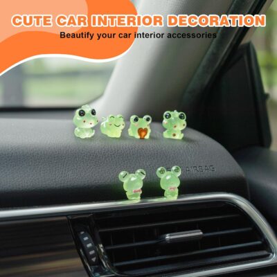 Luminous Frog Car Dashboard Decor, 6PCS Fun Frog Car Dash Decorations Rear View Mirror Ornament Interior Accessories - Image 2