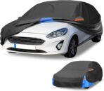 All-Weather Waterproof Car Cover - UV-Resistant Outdoor Full Exterior Protection for Ford Fiesta Hatchback 210D-PU Black Blue with Right Side Zipper