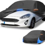 All-Weather Waterproof Car Cover - UV-Resistant Outdoor Full Exterior Protection for Ford Fiesta Hatchback 210D-PU Black Blue with Right Side Zipper