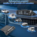 Tire Pressure Monitoring System,RV TPMS,5 Alarm Modes,Real-time Tire Pressure&Temp LCD Display,IPX67 Waterproof,Wireless Solar System&USB Charge,TPMS for 6 Wheeled RV/Trailer/Truck/Sedan(0-144psi) - Image 6
