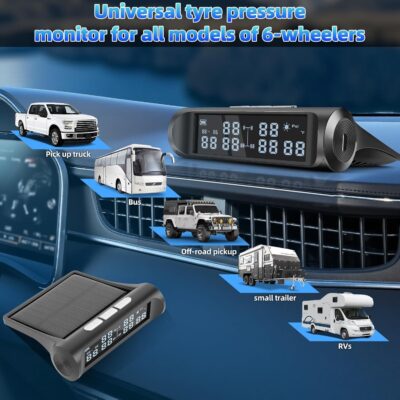 Tire Pressure Monitoring System,RV TPMS,5 Alarm Modes,Real-time Tire Pressure&Temp LCD Display,IPX67 Waterproof,Wireless Solar System&USB Charge,TPMS for 6 Wheeled RV/Trailer/Truck/Sedan(0-144psi) - Image 6
