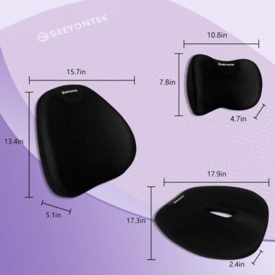 Car Seat Cushion and Lumbar Support Headrest Pillow Mesh Cover Memory Foam Ergonomic Car Cushion Back Neck Support Pillow Sciatica & Back & Tailbone Pain Relief Pillow Black - Image 9