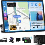 Largest 11.3" Portable Apple Carplay Screen, Wireless Car Play & Android Auto Touch Screen, Car Stereo with App View/4K Dash Cam/Backup Camera/Mirror Link/Voice Control/Music Play/GPS/Bluetooth/FM