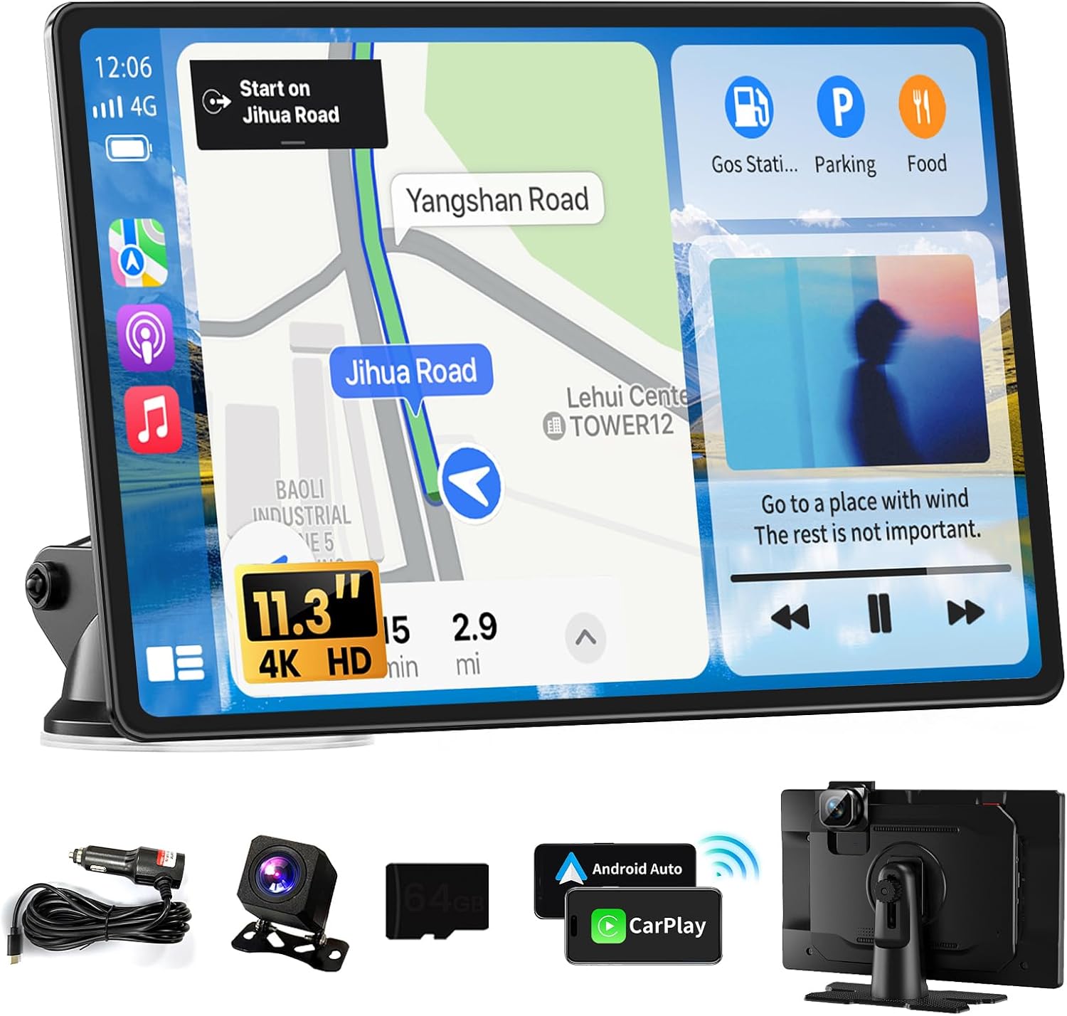 71-WaSz1EmL._AC_SL1500_.jpg Largest 11.3" Portable Apple Carplay Screen, Wireless Car Play & Android Auto Touch Screen, Car Stereo with App View/4K Dash Cam/Backup Camera/Mirror Link/Voice Control/Music Play/GPS/Bluetooth/FM - Image 1