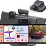 Portable Wireless CarPlay Screen, 10.26" Fully Laminated IPS Touch Screen Car Stereo with Wireless CarPlay & Android Auto, 4K Front 2.5K Rear Dash Cam,1080P Backup Camera,Super Link,Plug & Play