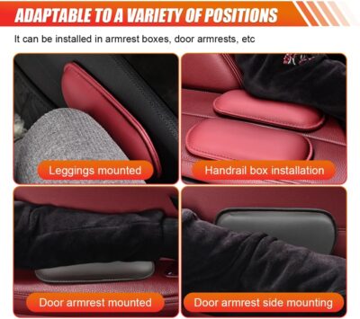 2PCS Car Elbow Pads, Memory Foam Car Center Console Cushion Pad for Knee Leg Elbow, Soft Leather Car Door Armrest Pad for Comfortable Support, Universal Arm Rest Pillow for Most Vehicles (Black) - Image 6