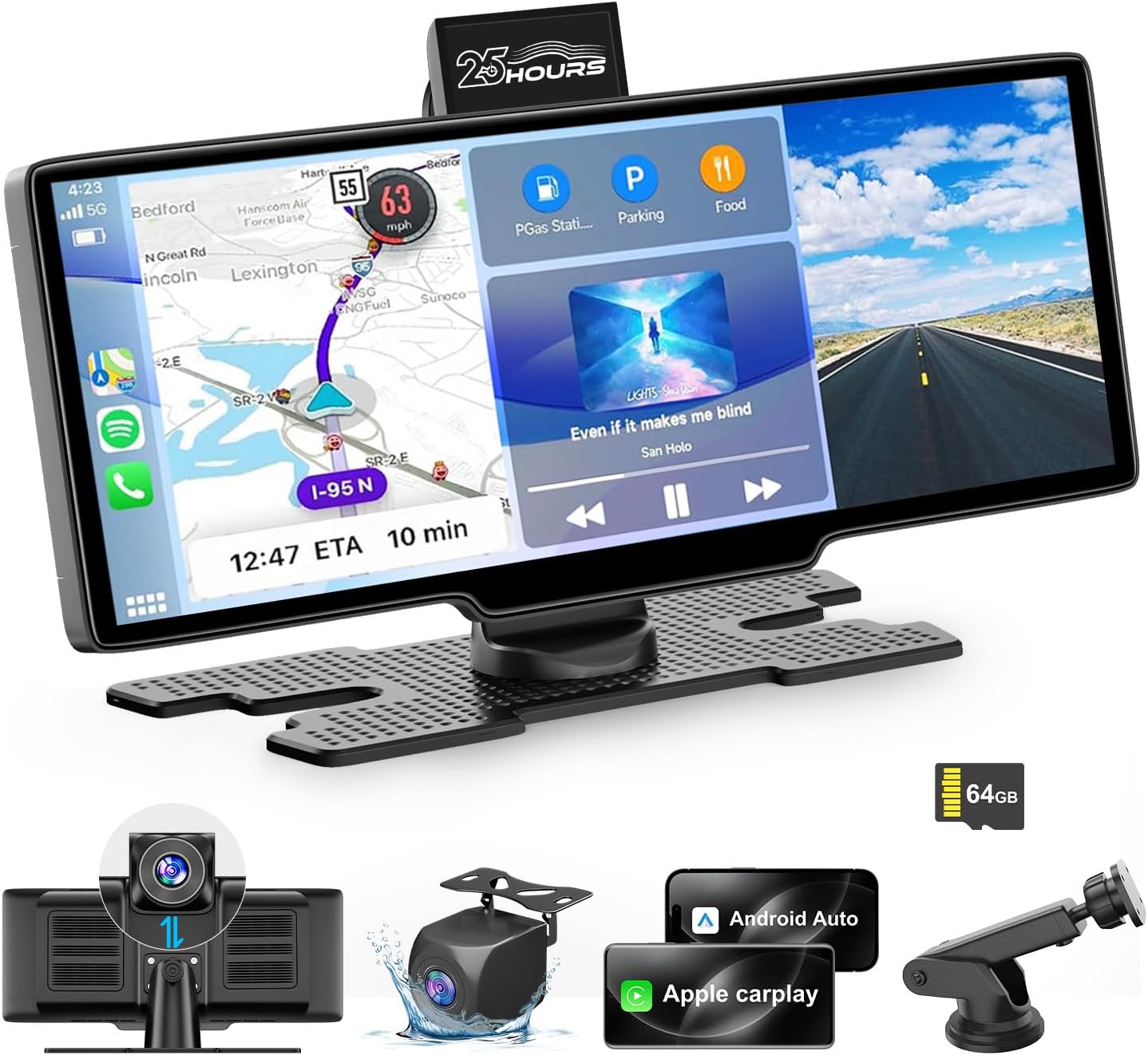 71-d1vVkCbL._AC_SL1500_.jpg HK3 Carplay Screen for Car, 10.26’’ Wireless Apple Car Play & Android Auto Touchscreen, with 4K Dash Cam,1080P Backup Camera,64GB TF card, Car Stereo/GPS Navigation/Mirror Link/Bluetooth/Voice Control - Image 1