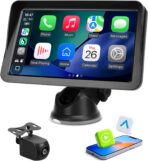 9" Wireless CarPlay Screen for Car, Apple CarPlay & Android Auto Receiver with 1080P Backup Camera, HD Touchscreen, Bluetooth, GPS, Voice Control，Universal Fit for All Cars