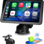 9" Wireless CarPlay Screen for Car, Apple CarPlay & Android Auto Receiver with 1080P Backup Camera, HD Touchscreen, Bluetooth, GPS, Voice Control，Universal Fit for All Cars
