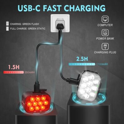 BUCKLOS Bike Lights Front and Back for Night Riding, 10 LED Ultra Bright 8+9 Modes USB Rechargeable Bicycle Headlight and Tail, IPX6 Waterproof 1100mAh Bikes Light Set, 35 Hrs Long Battery Powered - Image 5