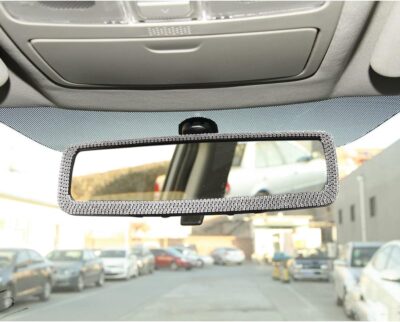 Bling Car Rear View Mirror, Rhinestones Crystal Clip-on Rearview Mirror with HD Glass, Compatible with Most Cars, SUVs, Vehicles, Auto Interior Accessories for Women Girl (White) - Image 6