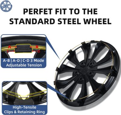 Dual-Tone Black & Gunmetal Gray 15 inch Universal Wheel Covers Hubcaps for Rims - Set of 4 | Snap-on Design Fits Sedans, SUV, Truck, Van 2000-2026 | Steel Wheels Only | No Tools - Image 6