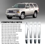 Chrome Door Handle Covers Trim Compatible with Chevrolet Silverado Tahoe Suburban Avalanche 2007-2013 GMC Yukon Sierra 2007-2014 Escalade 2007-2014 for 4 Doors Without Passenger Keyhole - Image 4