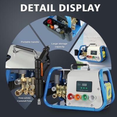 Yoking Pressure Washer, Max 150 bar, 12L/min, Power Washer for Cars, Driveways, Patios, Decks & Sidewalks, PM Inverter 3HP Motor,Horizontal Triplex Pump,60dB Quiet,with 7 Nozzles,Dual Wall/Floor Mount - Image 2