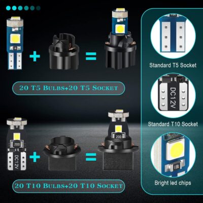 40 Pieces T5 T10 LED Bulbs Dash Lights with Twist Socket Instrument Dashboard LED Bulbs for Interior Car Lights Dashboard Instrument Panel Gauge Cluster Indicator Map Dome - Image 2