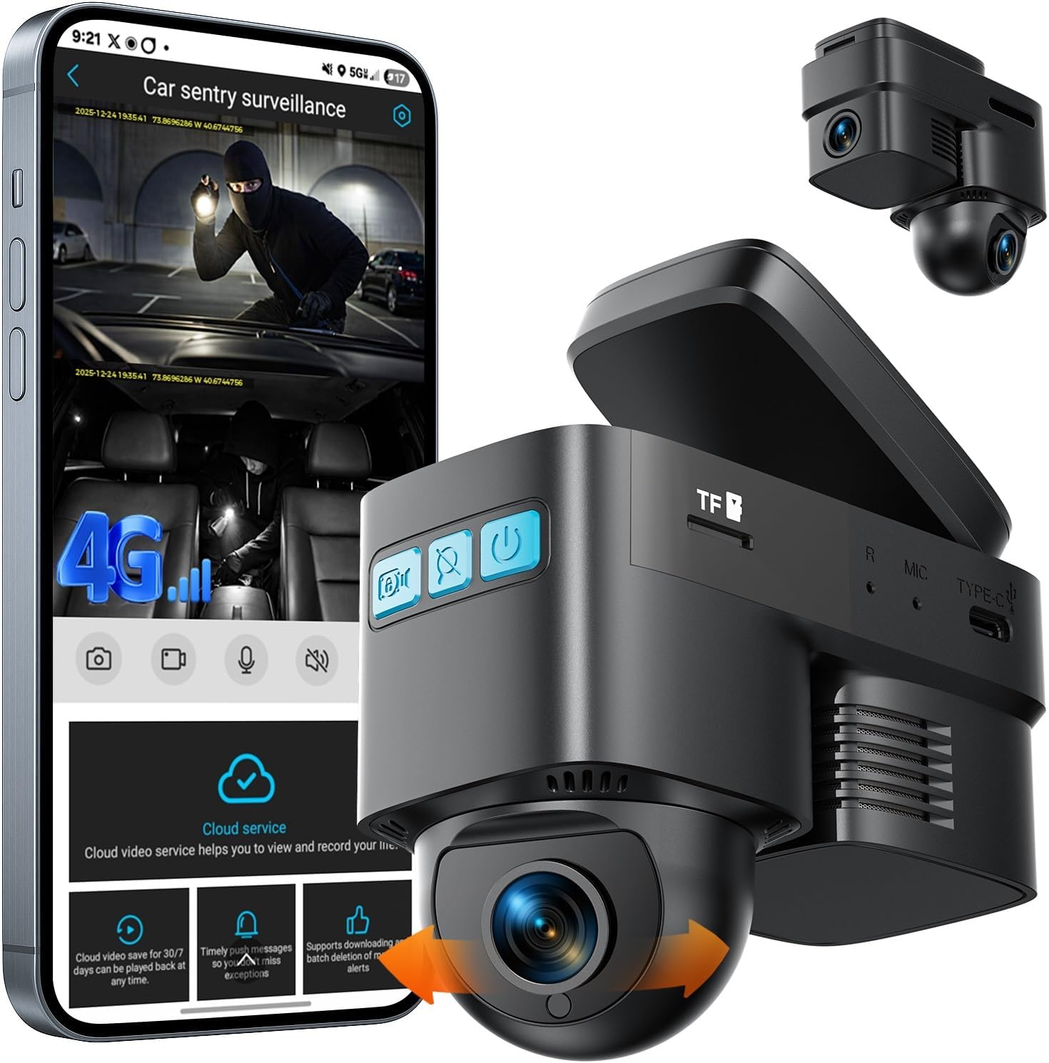 71-sf26yT5L._AC_SL1500_.jpg Volam 4G LTE Cellular Dash Cam with Live Streaming & GPS Tracking - Dual Car Security Camera with Remote Live View,Cloud Storage,AI Motion Detection,Sentry Mode, Anti-Theft Protection for Vandalism - Image 1