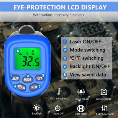 HOLDPEAK 981C Non-Contact Infrared Thermometer Digital Laser Infrared Thermometer -58 to 1022℉ (-50 to 550℃) with Adjustable Emissivity + 866B Digital Anemometer Handheld Wind Speed Meter (2Packs) - Image 6