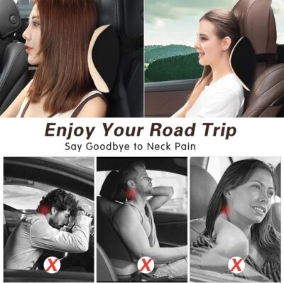 SPRFUFLY Make Restful Car Headrest Pillow, Car Pillow for Driving with Adjustable Strap, Breathable Removable Cover & Ergonomic Design - Softness Travel Car Neck Support Pillow(Beige, 1PC) - Image 6