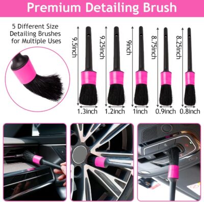 THINKWORK Pink Car Duster Interior Kit, Perfect Car Detailing Brush Kit for Cleaning Windows,Windshield,Dashboard and Air Vents Suitable for All Cars - Image 3