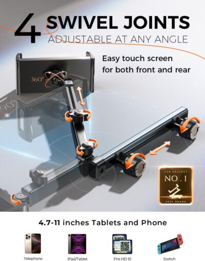 LISEN for iPad Holder Car Road Trip Essentials Activities for Kids Travel Gifts Car Accessories for Women Interior, Truck Accessories 3in1 Tablet Holder Back Seat Car Organizer Camping Headrest - Image 3