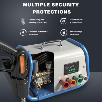 Yoking Pressure Washer, Max 150 bar, 12L/min, Power Washer for Cars, Driveways, Patios, Decks & Sidewalks, PM Inverter 3HP Motor,Horizontal Triplex Pump,60dB Quiet,with 7 Nozzles,Dual Wall/Floor Mount - Image 4
