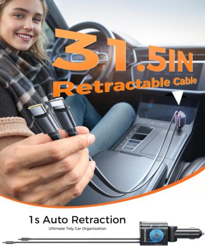 SUPERONE Retractable Car Charger, 69W Car Charger Adapter for iPhone 17 USB C Charger Fast Charging with Starry Light, Car Accessories Compatible with iPhone 17/16/15/14/13/12, iPad, Android, Pixel - Image 6