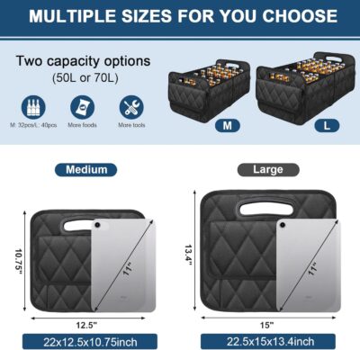 Deosk Car Trunk Organizer for SUV, Car Organizers and Storage with 6 Pocket, Car Accessories for Women/Men 50LWaterproof Polyester Trunk Organizer, Black - Image 2