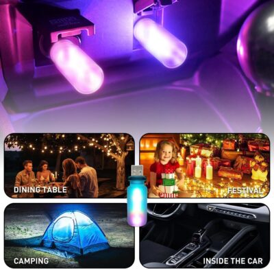 14 in 1 Modes Car USB Night Light, 7 Colors Touch Adjustment LED Ambient Lighting USB Automotive Interior Night Lamps, Mini LED Bulb for Car, Camping, Holiday Decoration, Bedroom, Party(2Pcs) - Image 5