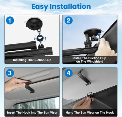 2026 Auto Retractable Sun Shade for Car Windshield - Adjustable Automatic Car Window Sunshade for UV & Heat Protection - Universal Fit for Outdoor Camping & Daily Parking (Not Fit Truck) - Image 6