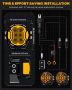 Auxbeam V-Ultra Series 3 Inch 108W Amber Fog Light Pods, DRL Function 3 Modes & Protective Covers, 270° Side Shooter Light Bar, Hyper Spot Beam Offroad Lights, for Truck ATV UTV Car Motorcycle, Pair - Image 8