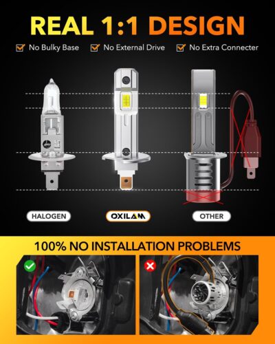 OXILAM H1/H1LL LED Bulbs 30000LM 6500K White Ultra-Bright, 5 Min Quick Install, 60000H Lifespan, No Flicker, 99% Compatibility - Image 4